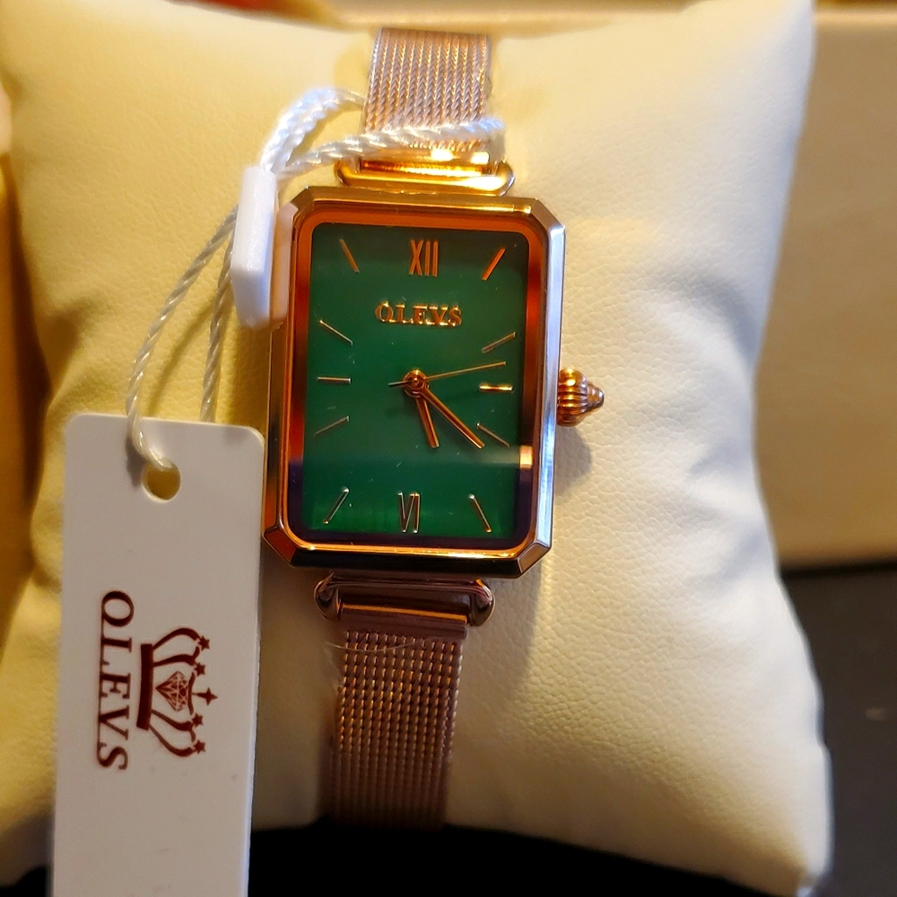 Women's OLEVS Retro Green Square Watch